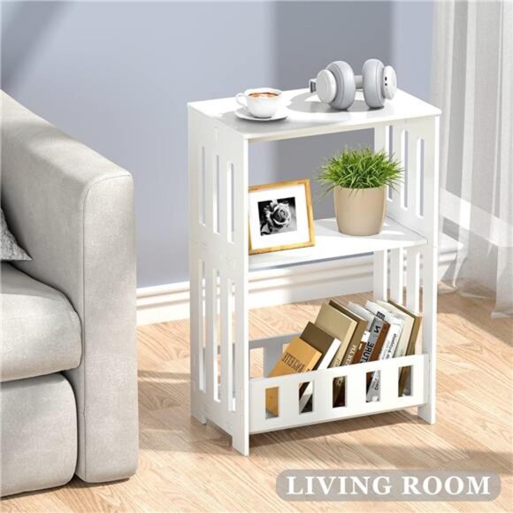 3 Tier Side Table Night Stand, Narrow End Table with Display Shelf, Small - Picture 4 of 16